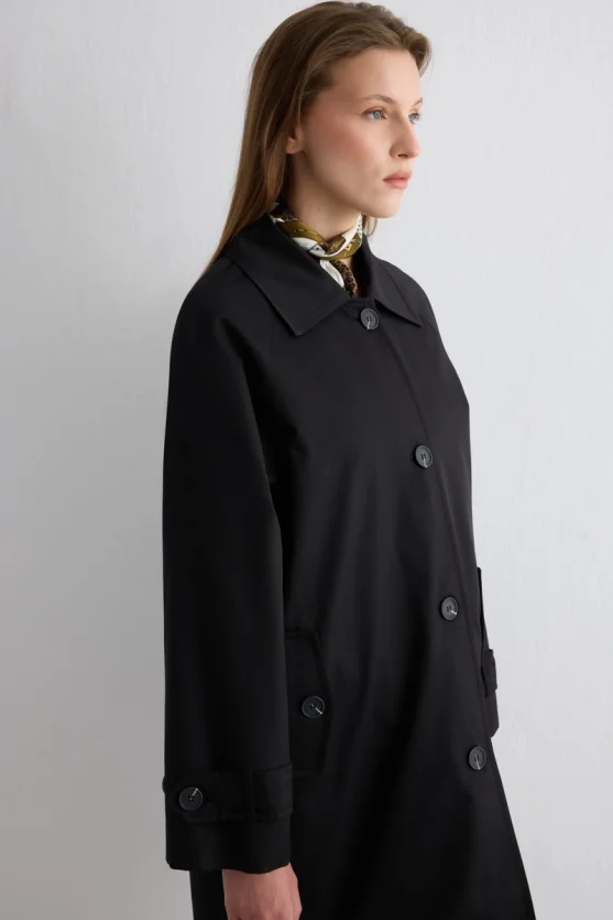 Water Repellent Relaxed Fit Trench Coat Black - Gusto