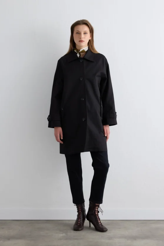 Water Repellent Relaxed Fit Trench Coat Black - 1