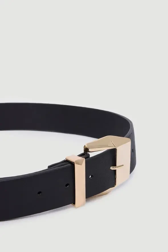 Wide Buckled Belt - Black - 2