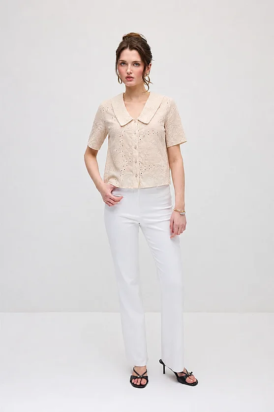 Wide Collar Broderie Shirt - Mink - Gusto