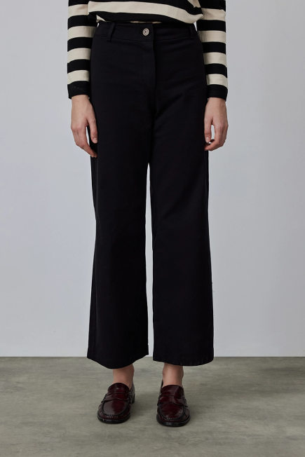 Wide Leg Canvas Pants - Black Black