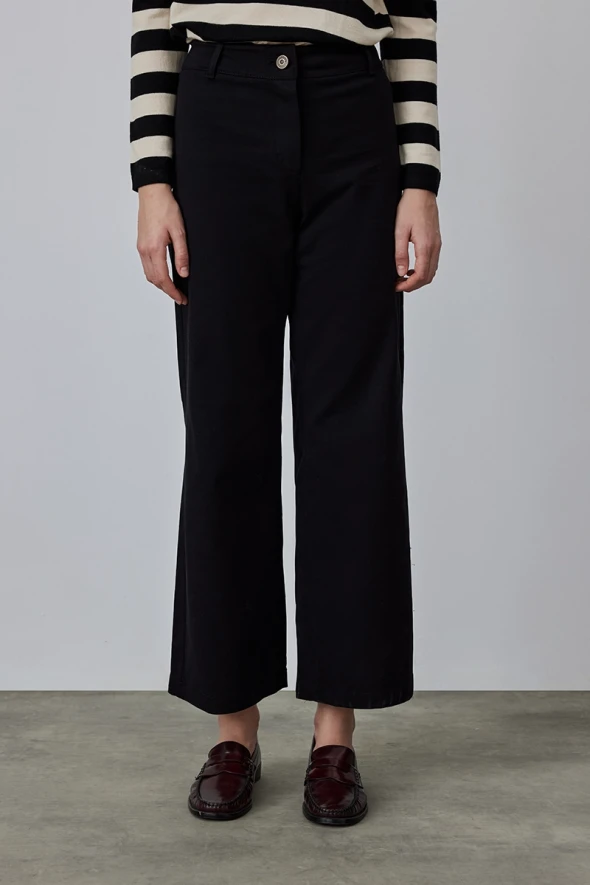 Wide Leg Canvas Pants - Black - 1