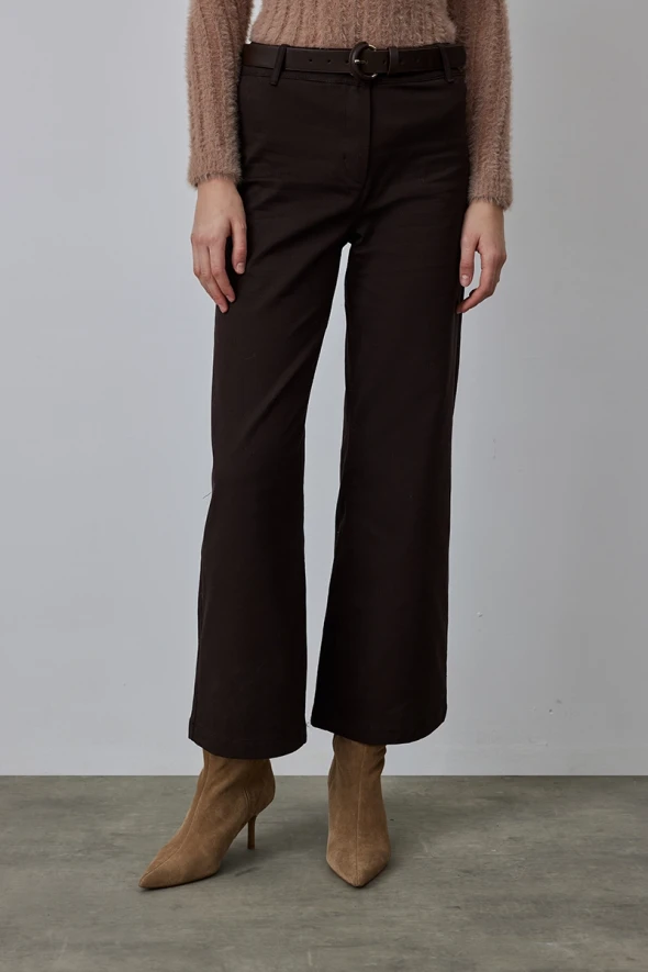 Wide Leg Canvas Pants - Brown - 1