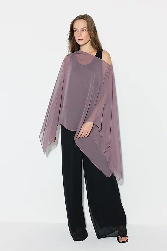 Wide Leg Chiffon Evening Pants - Black - 3