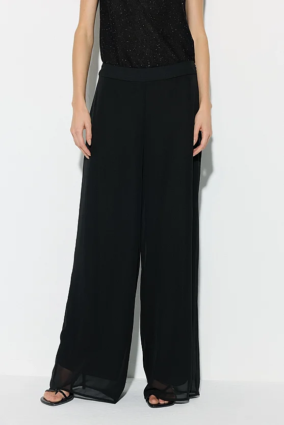 Wide Leg Chiffon Evening Pants - Black - 2