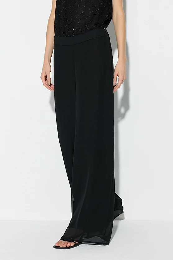 Wide Leg Chiffon Evening Pants - Black - Gusto