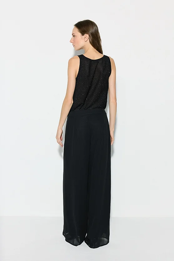 Wide Leg Chiffon Evening Pants - Black - 6