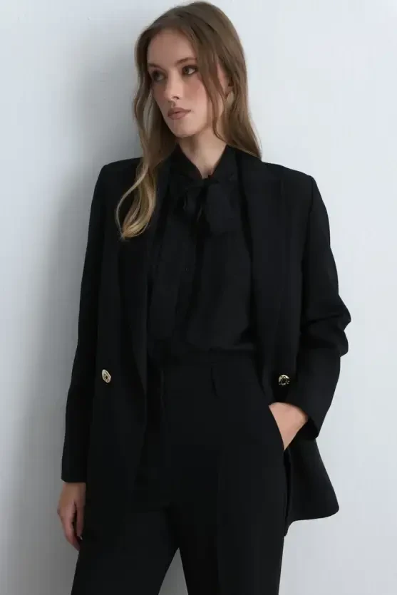 Wide Leg Crepe Pants - Black - 5