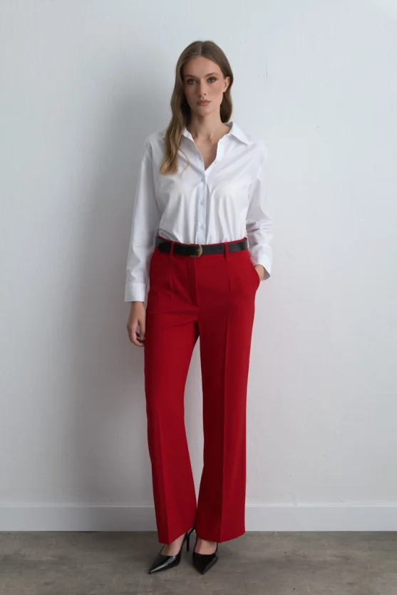 Wide Leg Crepe Pants Red - Gusto