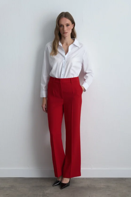 Wide Leg Crepe Pants Red - 5