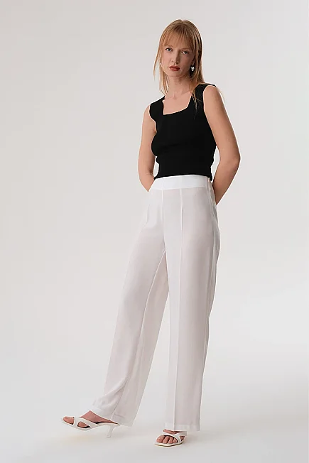 Wide Leg Crepe Trousers - Ecru - Gusto