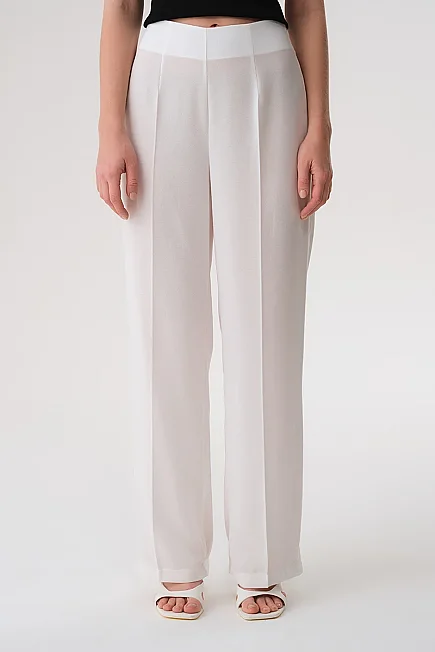 Wide Leg Crepe Trousers - Ecru - Gusto