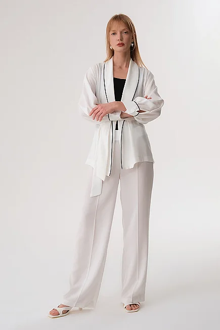 Wide Leg Crepe Trousers - Ecru - Gusto