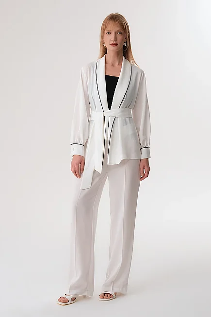 Wide Leg Crepe Trousers - Ecru - Gusto