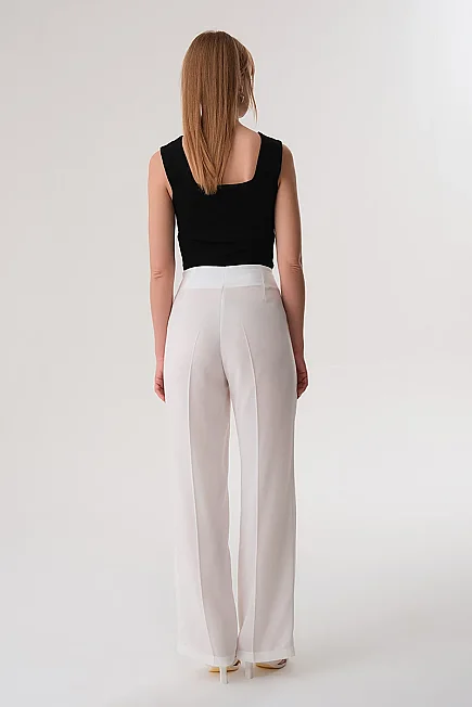 Wide Leg Crepe Trousers - Ecru - Gusto