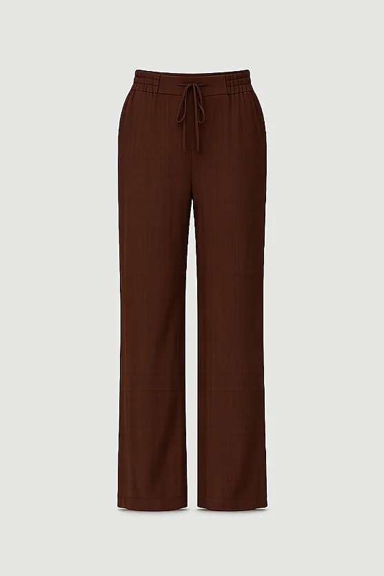 Wide-Leg Crinkle Pants - Brown - 8