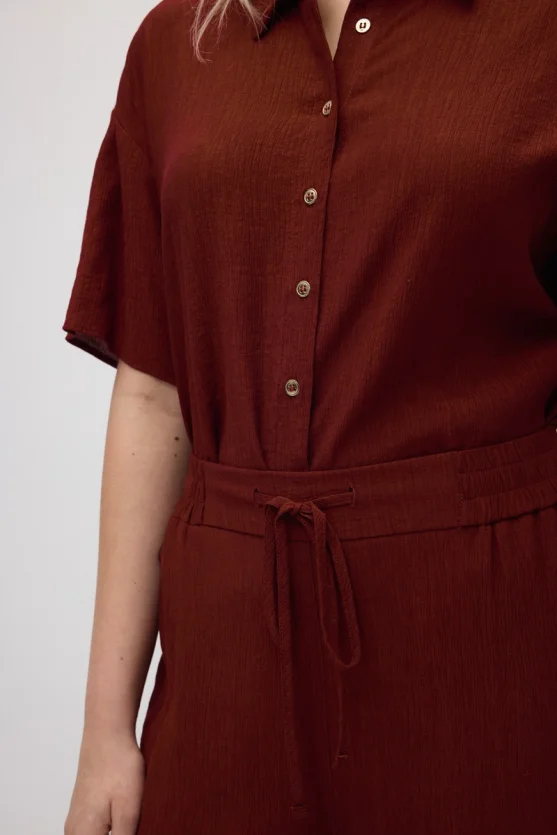 Wide-Leg Crinkle Pants - Burgundy - Gusto