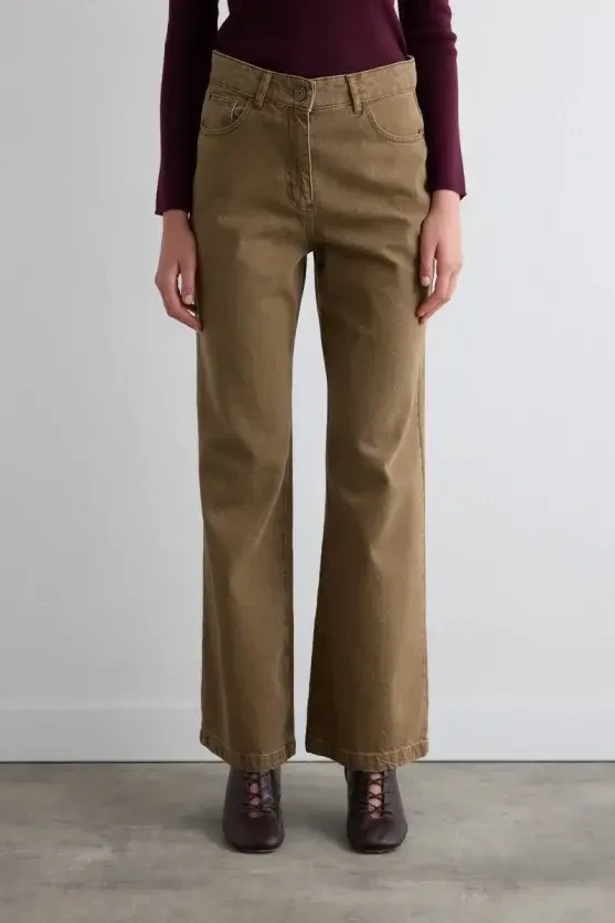 Wide-Leg Denim Pants - Brown - Gusto