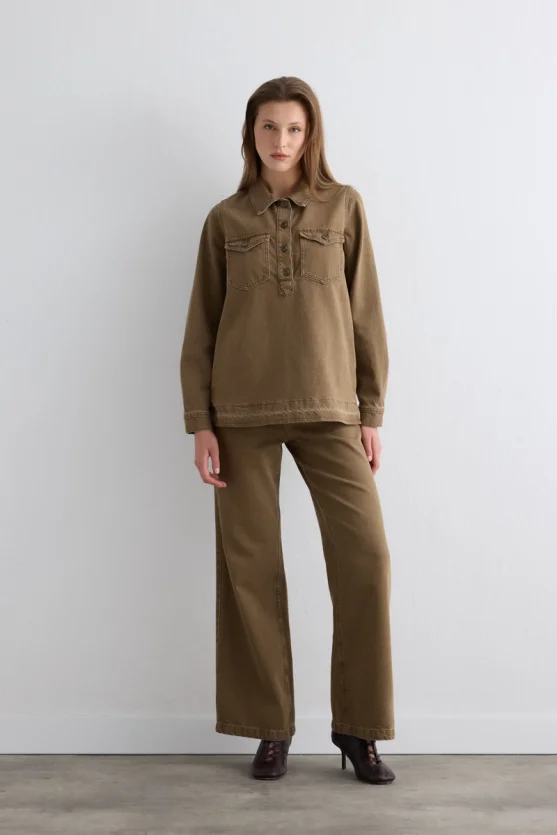 Wide Leg Denim Pants Brown - 3