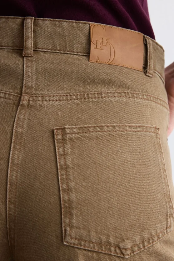 Wide Leg Denim Pants Brown - Gusto