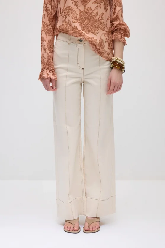 Wide-Leg Denim Pants - Ecru - Gusto