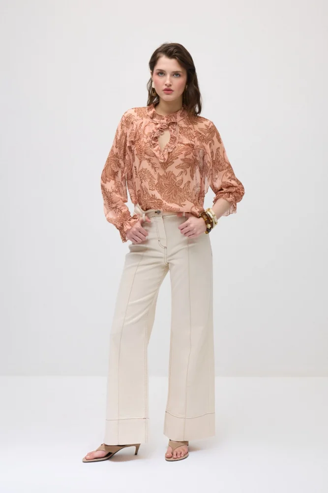 Wide-Leg Denim Pants - Ecru Ecru