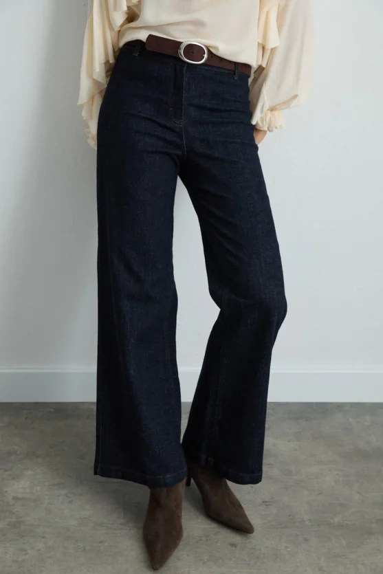 Wide Leg Denim Pants Navy Blue - Gusto