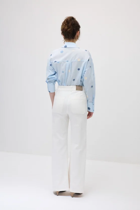 Wide-Leg Denim Pants - White - 5