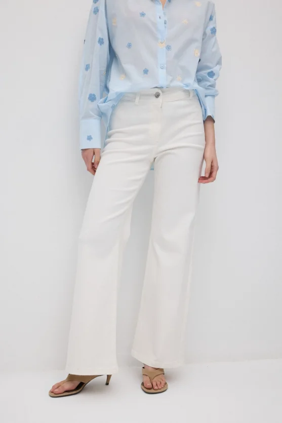 Wide-Leg Denim Pants - White - 2