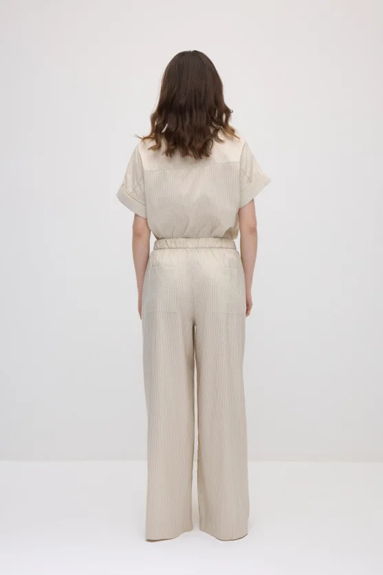 Wide-Leg Elastic Waist Lyocell Pants - Beige - Gusto