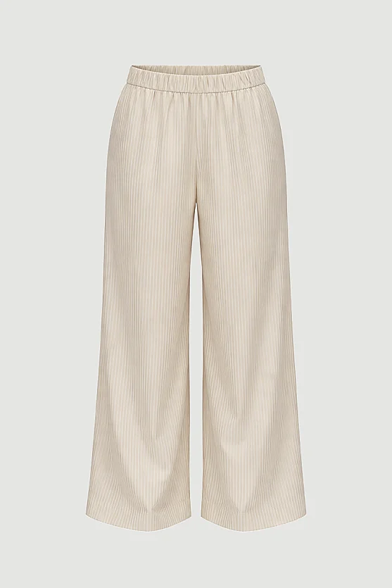 Wide-Leg Elastic Waist Lyocell Pants - Beige - 6
