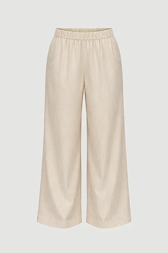 Wide-Leg Elastic Waist Lyocell Pants - Beige - Gusto