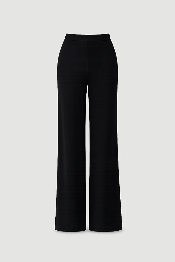 Wide-Leg Elastic Waist Viscose Pants - Black - Gusto