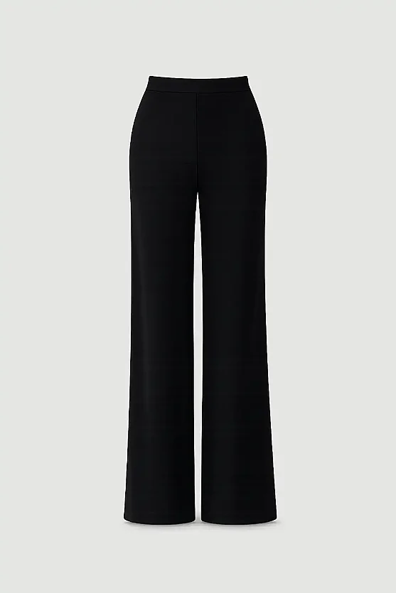 Wide-Leg Elastic Waist Viscose Pants - Black - 6