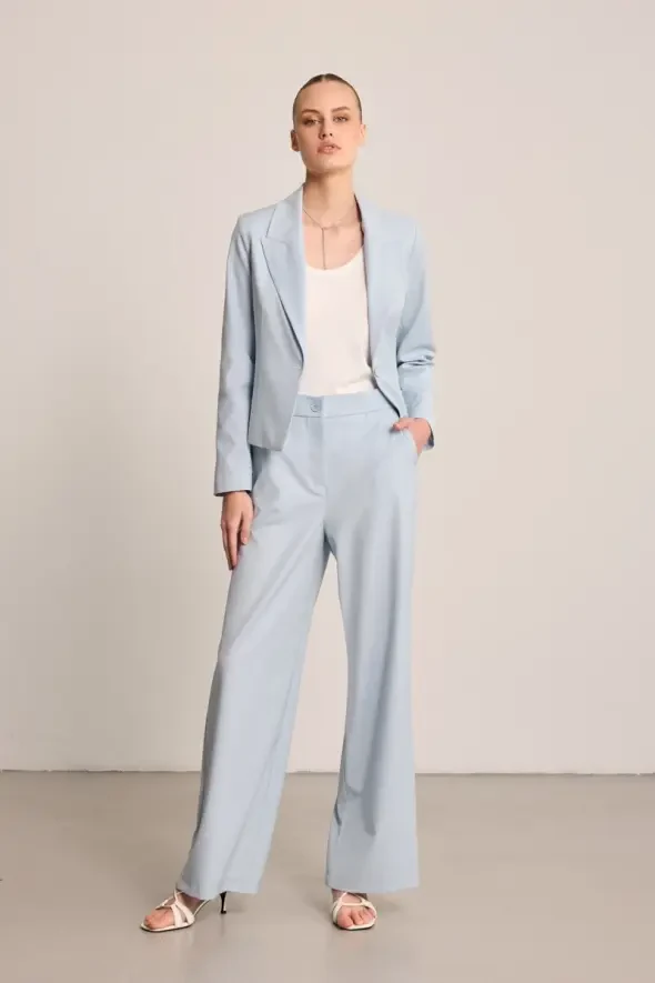 Wide Leg Fabric Pants - Blue - 4