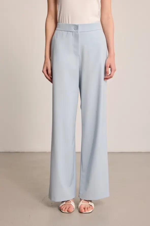 Wide Leg Fabric Pants - Blue - 7