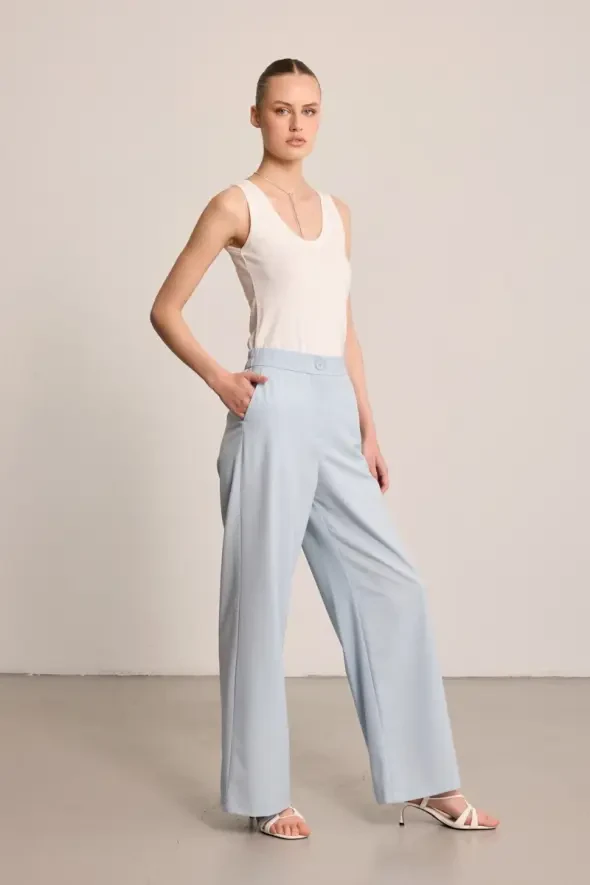 Wide Leg Fabric Pants - Blue - 8