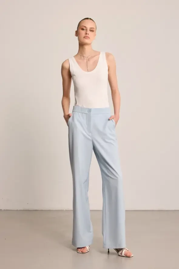 Wide Leg Fabric Pants - Blue - 9