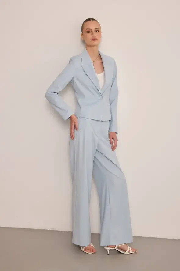 Wide Leg Fabric Pants - Blue - 5