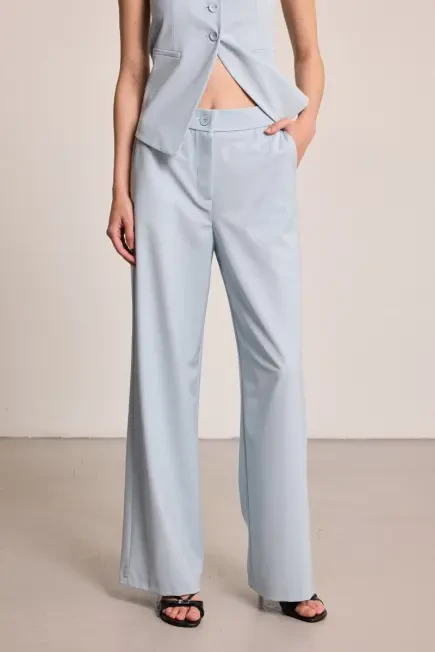 Wide Leg Fabric Pants - Blue Blue