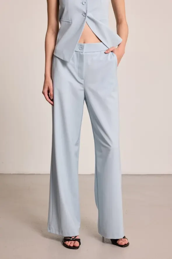 Wide Leg Fabric Pants - Blue - 1