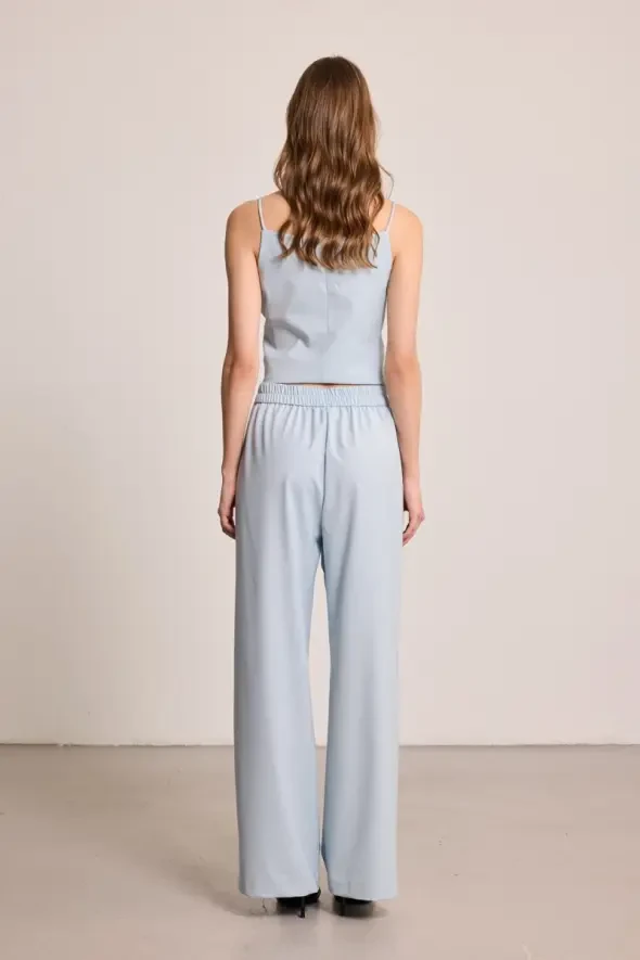 Wide Leg Fabric Pants - Blue - 12
