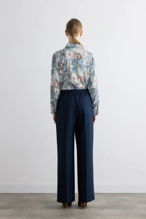 Wide-Leg Glitter Striped Pants - Navy - 5