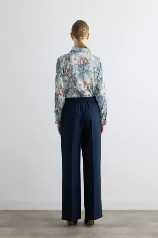 Wide-Leg Glitter Striped Pants - Navy - 5