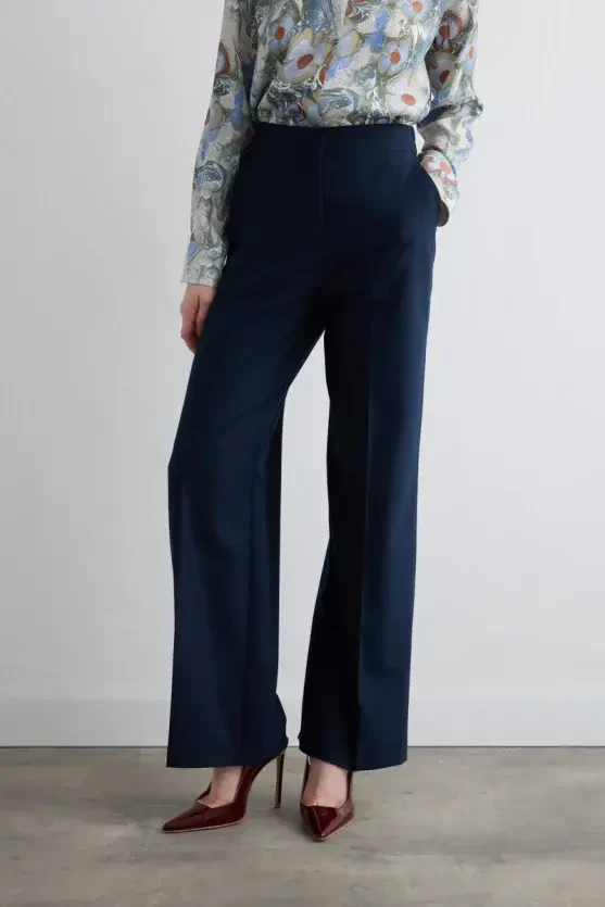 Wide-Leg Glitter Striped Pants - Navy - 2