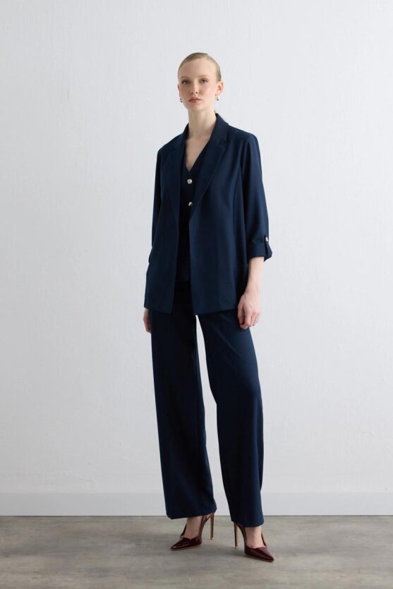 Wide Leg Glitter Striped Pants Navy - Gusto