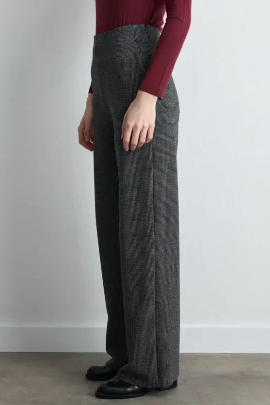 Wide-Leg Houndstooth Pants - Gray - Gusto