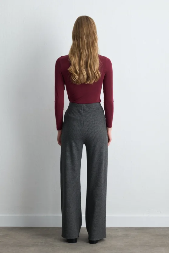 Wide Leg Houndstooth Pants Gray - 6