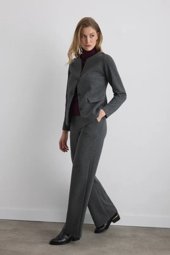 Wide Leg Houndstooth Pants Gray - 3