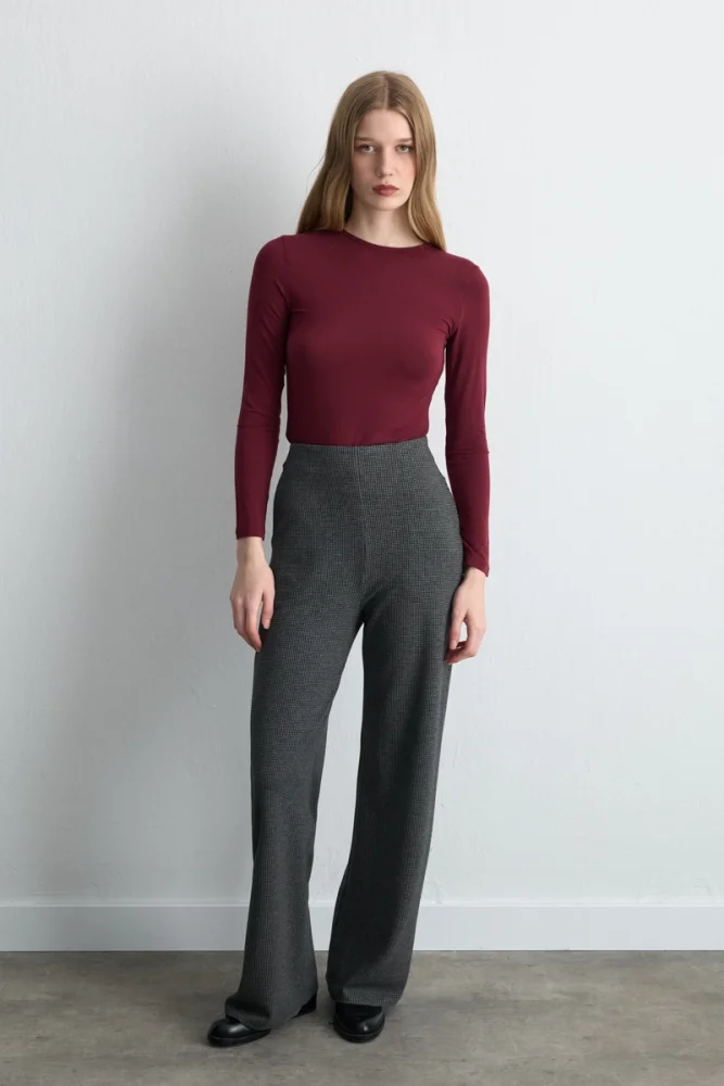 Wide Leg Houndstooth Pants Gray Gray